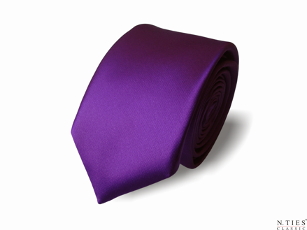 Kravata fialová - Royal Lilac, úzký střih - hedvábný acetátový satén