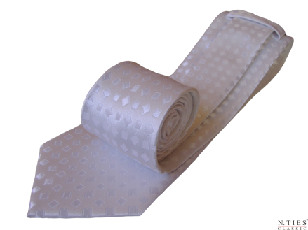 Kravata se vzorem, bílá, geometrický vzor - mikrovlákno