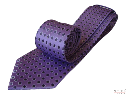 Kravata se vzorem, fialovoantracitová, geometrický vzor - mikrovlákno