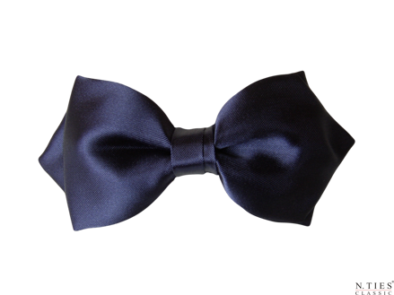 Motýlek asymetrický, modrá tmavá - Navy - hedvábný acetátový satén