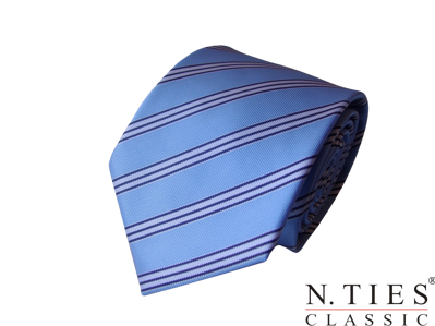Kravata svetlě modrá s bílým pruhem - mikrovlákno