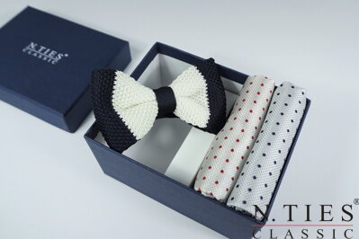 Hedvábný motýlkový set - Knitted Stripes&Dots