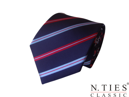 Kravata tmavě modrá s červeným pruhem - mikrovlákno