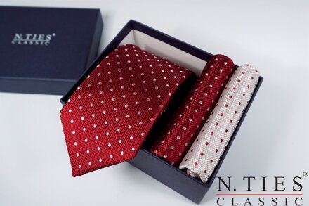 Hedvábný kravatový set - červená, Red Dot