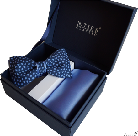 Set motýlek s kapesníčkem - Floral blue in blue
