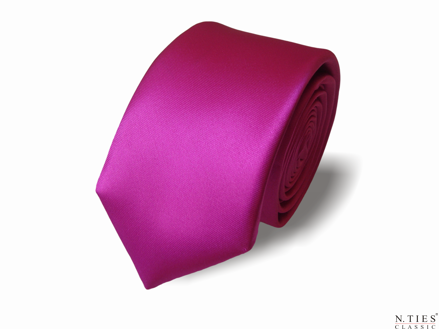 Kravata fuchsiová - Magenta, úzký střih - hedvábný acetátový satén