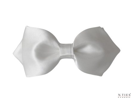 Motýlek asymetrický, bílá - Chalk White - hedvábný acetátový satén