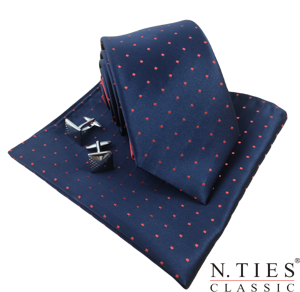 Pánská sada kravata, kapesníček a manžetové knoflíčky s dárkovou krabičkou