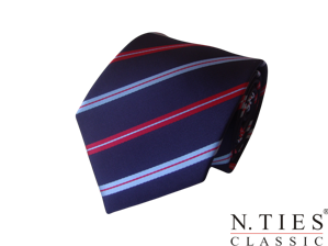 Kravata tmavě modrá s červeným pruhem - mikrovlákno