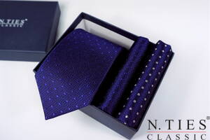 Hedvábný kravatový set - královská modrá, Royal Blue Dot