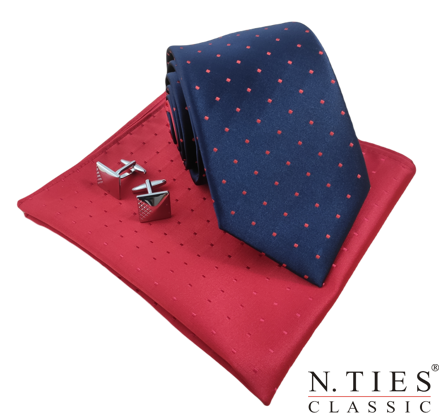 Pánská sada kravata, kapesníček a manžetové knoflíčky s dárkovou krabičkou
