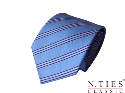 Kravata svetlě modrá s bílým pruhem - mikrovlákno